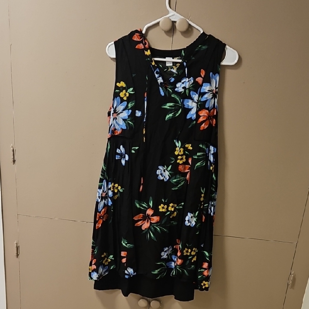 Old Navy Black Mini Dress with Vibrant Floral Pattern